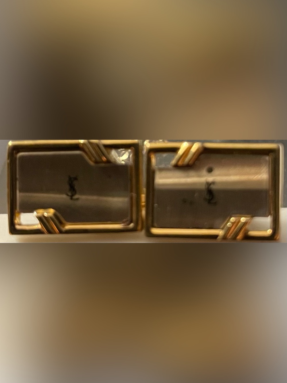 Yves Saint Laurent Gold and Black Rectangular Cufflinks